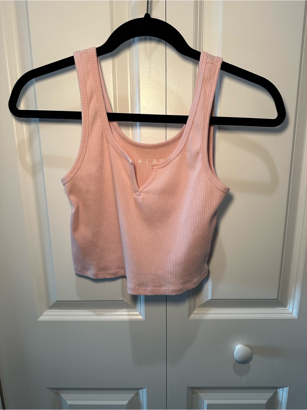 aero Light Pink Ribbed Tank Crop Pink Size Medium